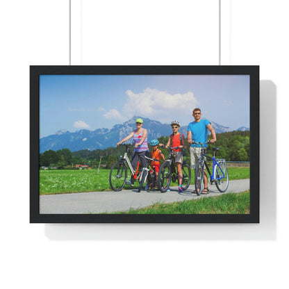 Premium Framed Horizontal Poster - Printed in LATVIA - Family Cycling in the Alps for a Summer vacation - EUROPE - Green Forest Home