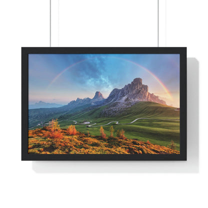 Premium Framed Horizontal poster - Printed in LATVIA - Landscape - Living Nature Mountan in the Alps with Rainbow - EUROPE - Green Forest Home