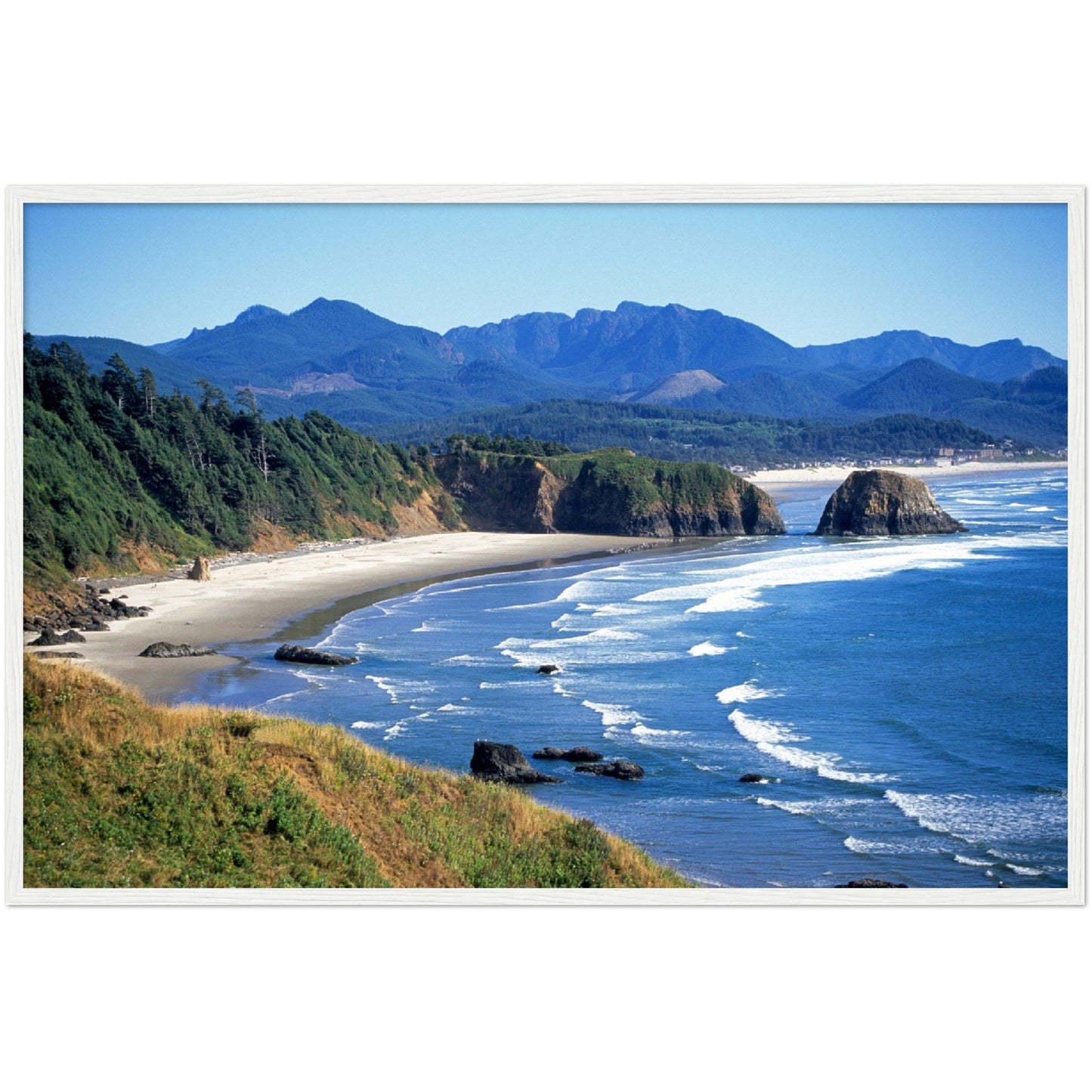 Premium Matte Paper Wooden Framed Poster - Ecola State Park, a rugged stretch of pacific ocean near Cannon Beach, OREGON USA - Green Forest Home