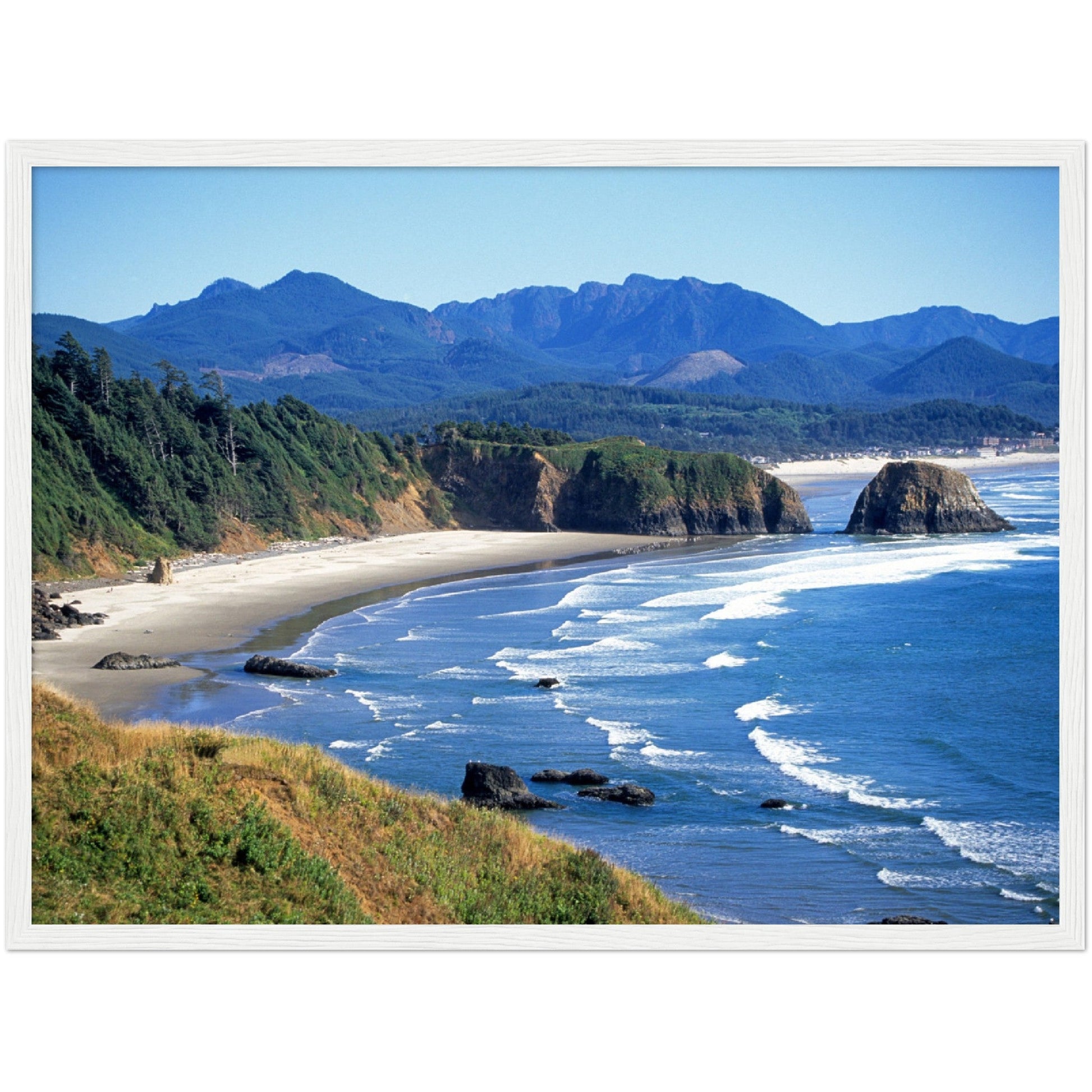 Premium Matte Paper Wooden Framed Poster - Ecola State Park, a rugged stretch of pacific ocean near Cannon Beach, OREGON USA - Green Forest Home