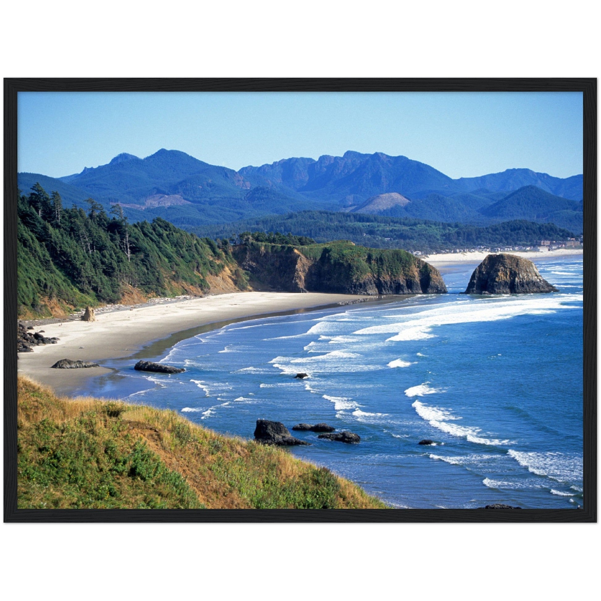 Premium Matte Paper Wooden Framed Poster - Ecola State Park, a rugged stretch of pacific ocean near Cannon Beach, OREGON USA - Green Forest Home