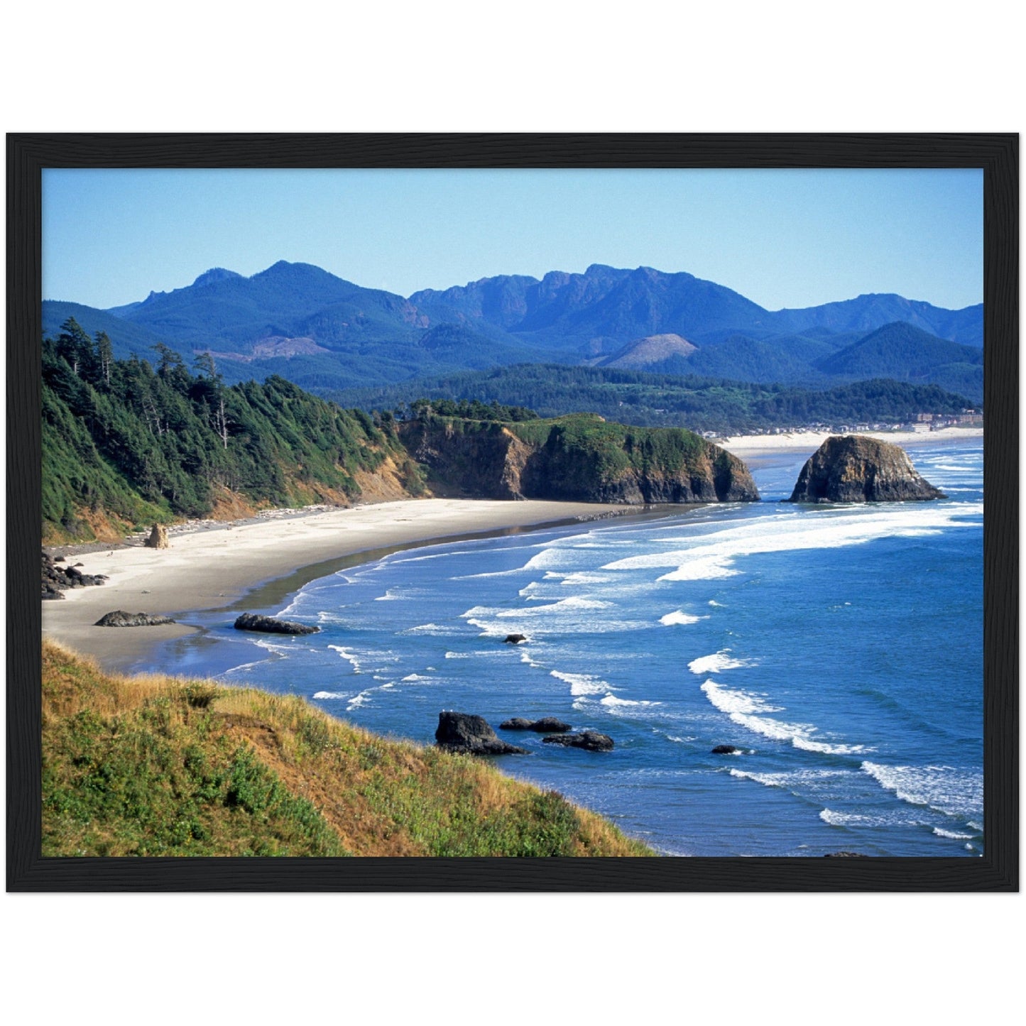 Premium Matte Paper Wooden Framed Poster - Ecola State Park, a rugged stretch of pacific ocean near Cannon Beach, OREGON USA - Green Forest Home