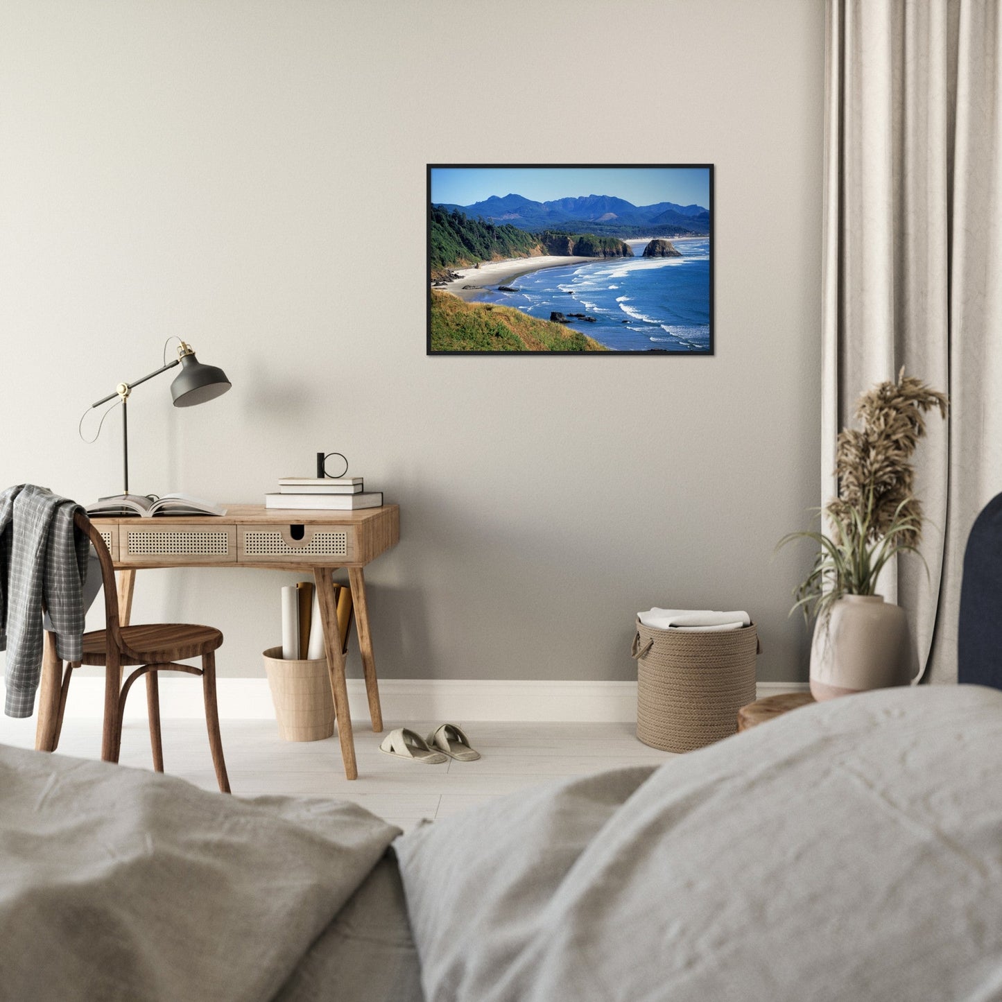 Premium Matte Paper Wooden Framed Poster - Ecola State Park, a rugged stretch of pacific ocean near Cannon Beach, OREGON USA - Green Forest Home