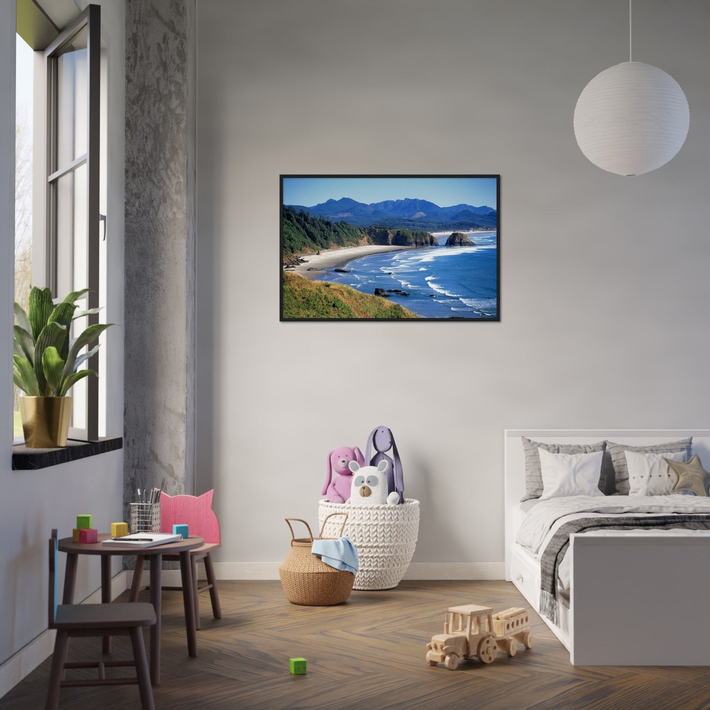 Premium Matte Paper Wooden Framed Poster - Ecola State Park, a rugged stretch of pacific ocean near Cannon Beach, OREGON USA - Green Forest Home