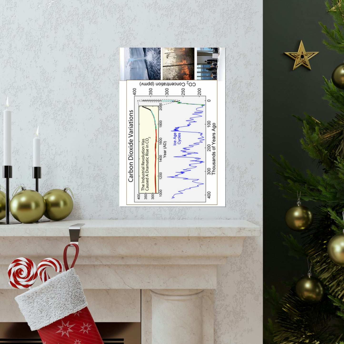 Premium Matte vertical posters - Made in USA in 1 day - The Keeling CO2 curve (and more) causing Global Warming - which causes Polar melting, more fires and Trumps empty chair on the G7 Climate Chnange meeting in France - Green Forest Home