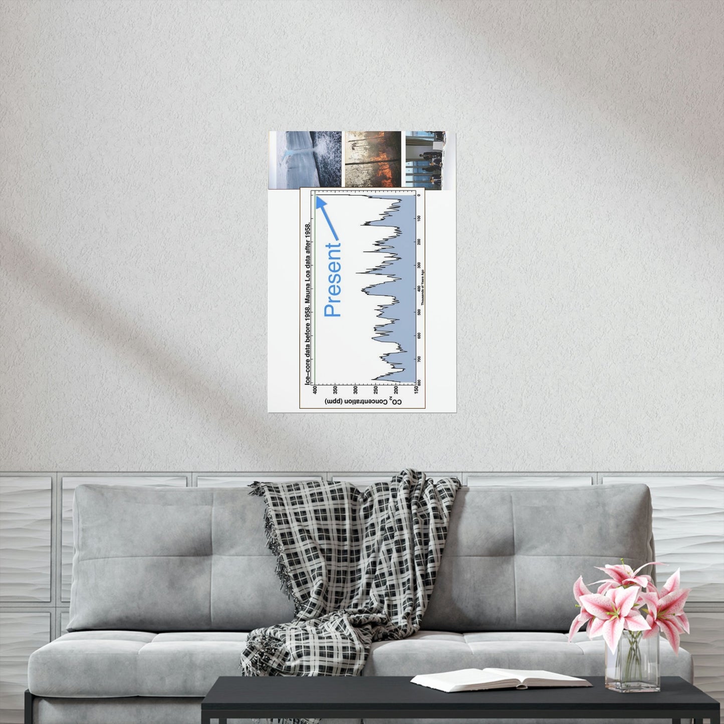 Premium Matte vertical posters - Made in USA in 1 day - The Keeling CO2 curve (and more) causing Global Warming - which causes Polar melting, more fires and Trumps empty chair on the G7 Climate Chnange meeting in France - Green Forest Home