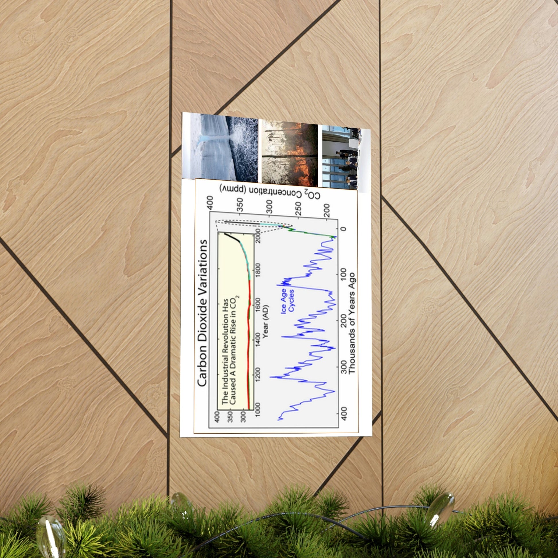 Premium Matte vertical posters - Made in USA in 1 day - The Keeling CO2 curve (and more) causing Global Warming - which causes Polar melting, more fires and Trumps empty chair on the G7 Climate Chnange meeting in France - Green Forest Home