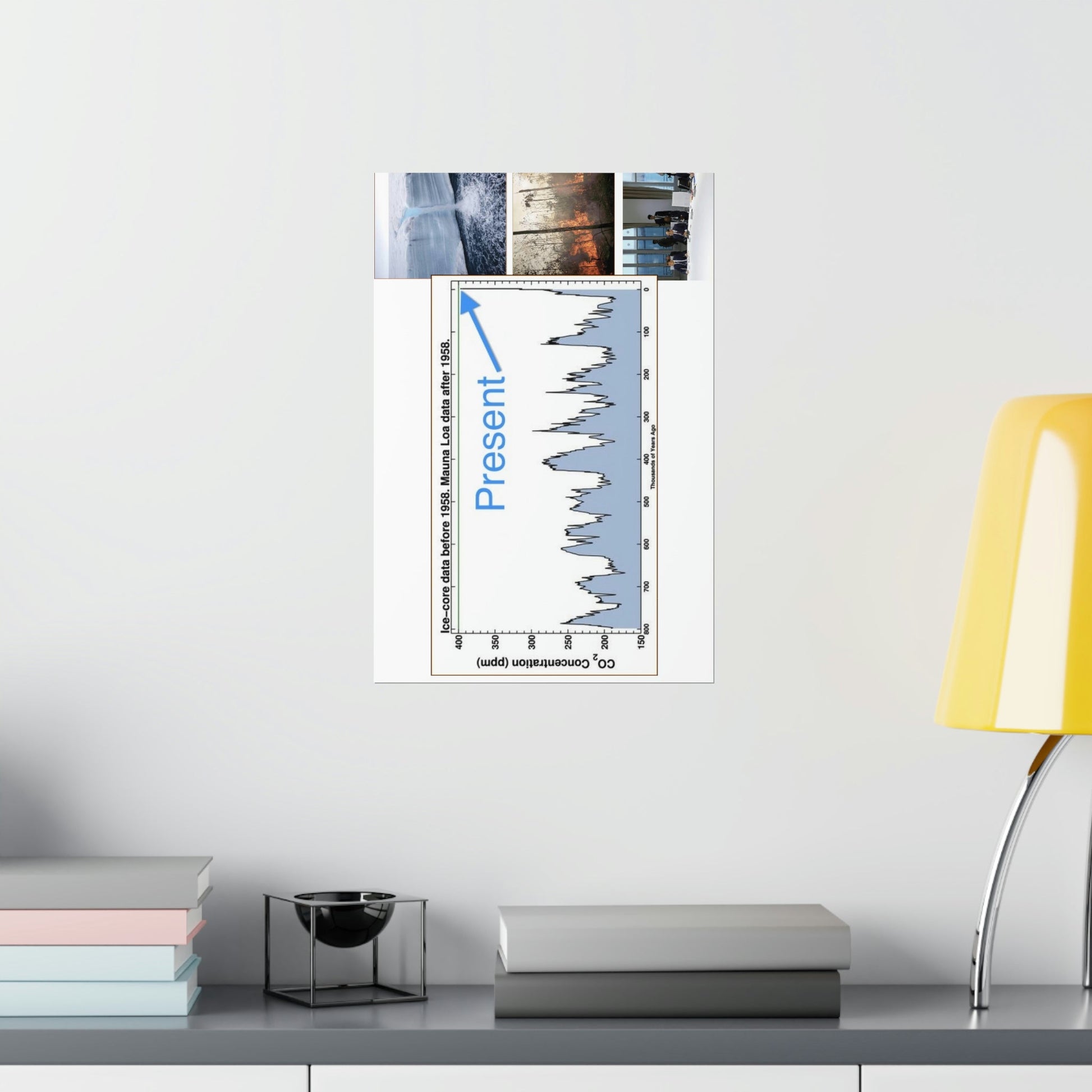 Premium Matte vertical posters - Made in USA in 1 day - The Keeling CO2 curve (and more) causing Global Warming - which causes Polar melting, more fires and Trumps empty chair on the G7 Climate Chnange meeting in France - Green Forest Home