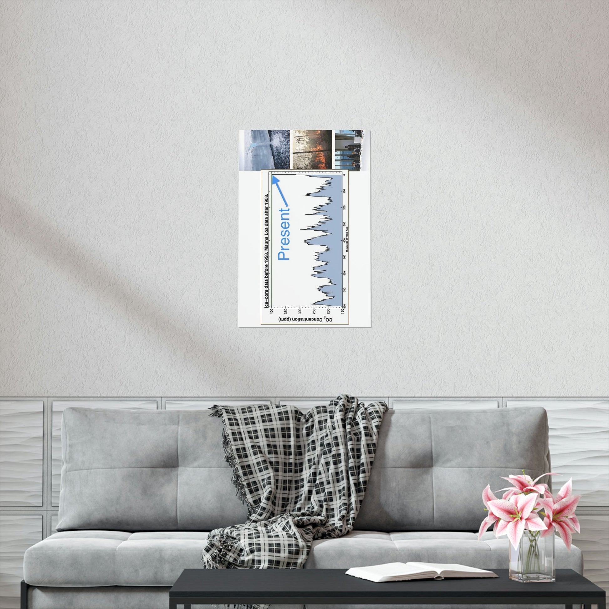 Premium Matte vertical posters - Made in USA in 1 day - The Keeling CO2 curve (and more) causing Global Warming - which causes Polar melting, more fires and Trumps empty chair on the G7 Climate Chnange meeting in France - Green Forest Home