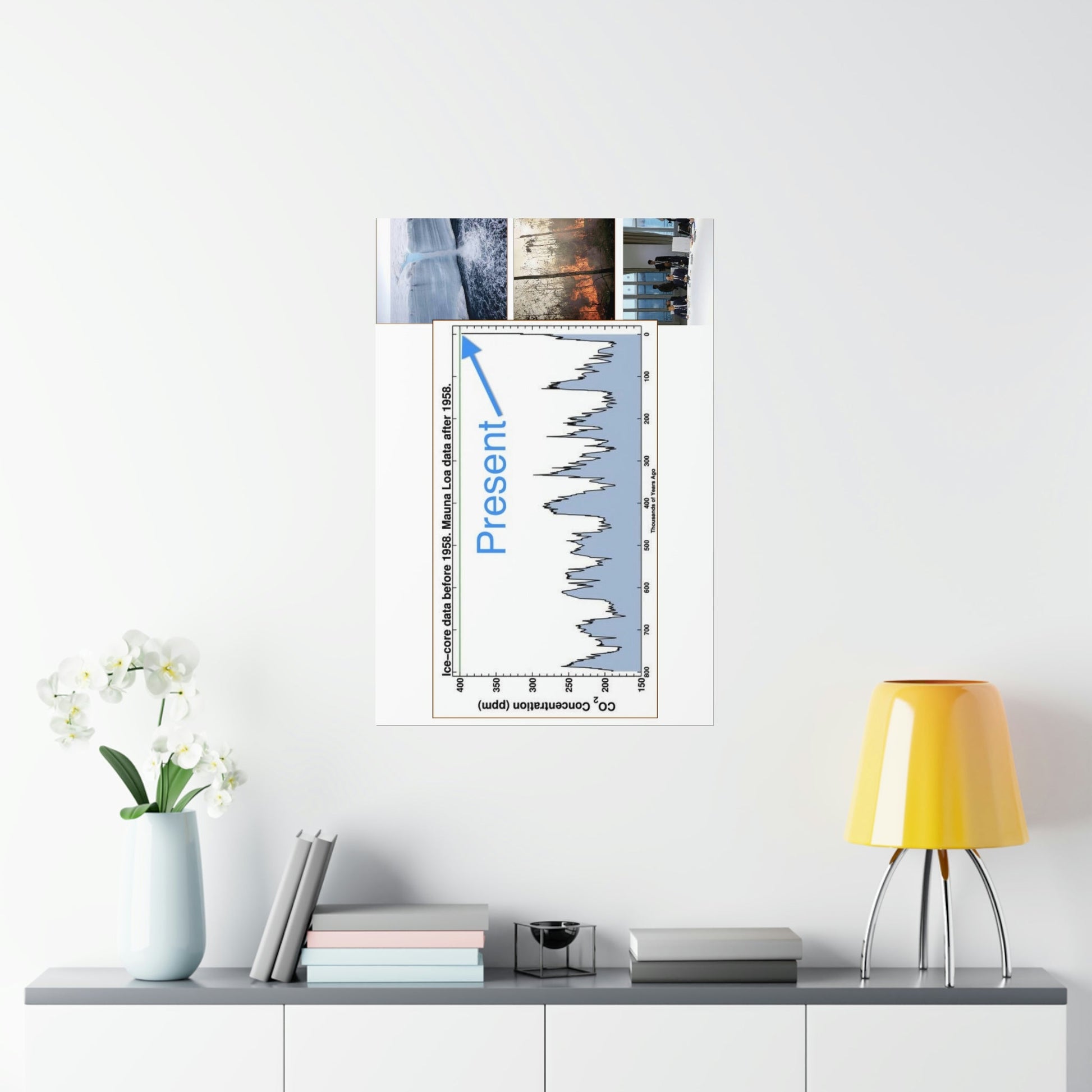 Premium Matte vertical posters - Made in USA in 1 day - The Keeling CO2 curve (and more) causing Global Warming - which causes Polar melting, more fires and Trumps empty chair on the G7 Climate Chnange meeting in France - Green Forest Home
