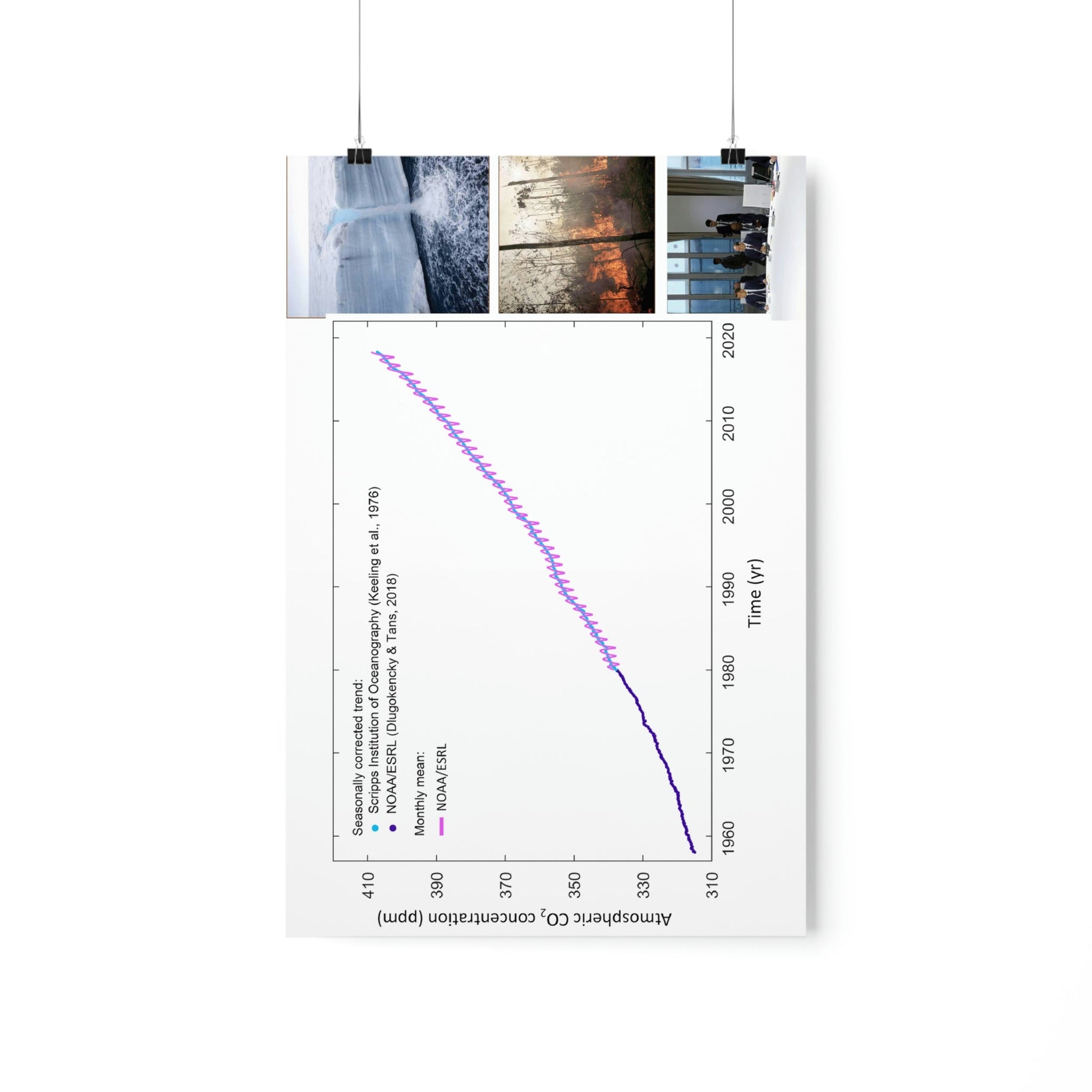 Premium Matte vertical posters - Made in USA in 1 day - The Keeling CO2 curve causing Global Warming - which causes Polar melting, more fires and Trumps empty chair on the G7 Climate Chnange meeting in France - Green Forest Home
