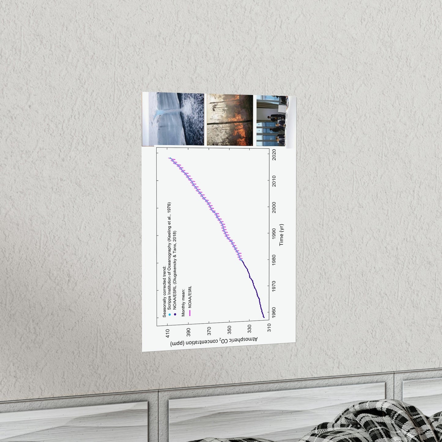 Premium Matte vertical posters - Made in USA in 1 day - The Keeling CO2 curve causing Global Warming - which causes Polar melting, more fires and Trumps empty chair on the G7 Climate Chnange meeting in France - Green Forest Home