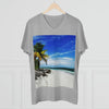 PRINTED in GERMANY for EU - Men’s Presenter V-neck - The remote ISOLATED paradise of Mona Island near Puerto Rico - Green Forest Home