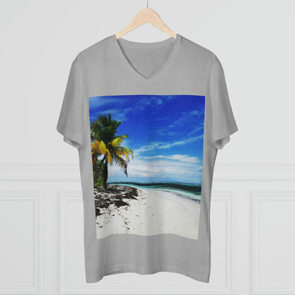 PRINTED in GERMANY for EU - Men’s Presenter V-neck - The remote ISOLATED paradise of Mona Island near Puerto Rico - Green Forest Home
