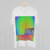 PRINTED in GERMANY for EU - Men’s Presenter V-neck - The remote ISOLATED paradise of Mona Island near Puerto Rico - color curve manually modified in front - Green Forest Home