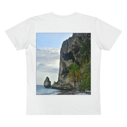 PRINTED in GERMANY for EU - Men’s Presenter V-neck - The remote ISOLATED paradise of Mona Island near Puerto Rico - edge of pajaros beach and caves - Green Forest Home