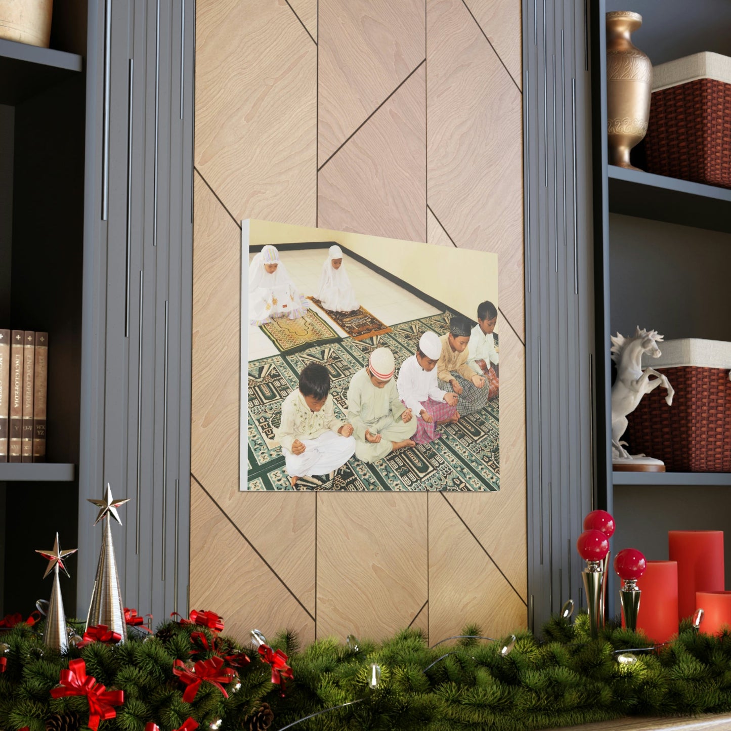 Printed in USA - Canvas Gallery Wraps - Children in prayer in Mosque - Islam - Green Forest Home