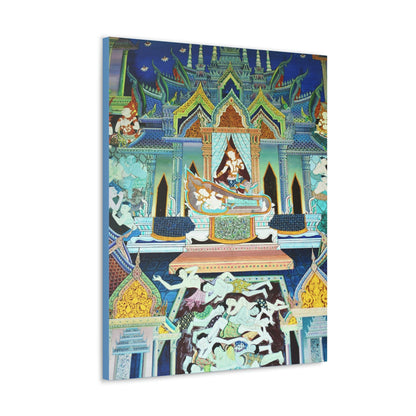 Printed in USA - Canvas Gallery Wraps - Painting on Temple wall on a Buddhist Thai temple, Thailand - Buddhism - Green Forest Home
