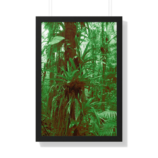 Rainforest Trails & Views - Gallery Canvas Wraps, Framed Vertical Poster - El Yunque National Forest - Puerto Rico - B&W Bromeliads - colorized green - Green Forest Home