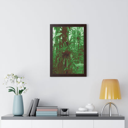 Rainforest Trails & Views - Gallery Canvas Wraps, Framed Vertical Poster - El Yunque National Forest - Puerto Rico - B&W Bromeliads - colorized green - Green Forest Home