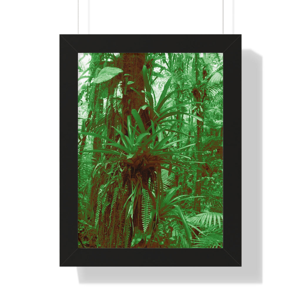 Rainforest Trails & Views - Gallery Canvas Wraps, Framed Vertical Poster - El Yunque National Forest - Puerto Rico - B&W Bromeliads - colorized green - Green Forest Home