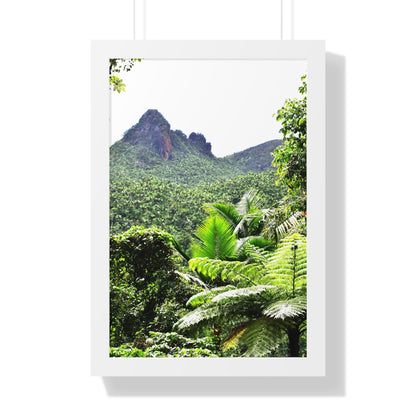 Rainforest Trails & Views - Gallery Canvas Wraps, Framed Vertical Poster - El Yunque National Forest - Puerto Rico - Color enhanced view of Mountains from Yokahu tower - Green Forest Home