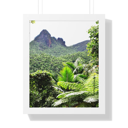 Rainforest Trails & Views - Gallery Canvas Wraps, Framed Vertical Poster - El Yunque National Forest - Puerto Rico - Color enhanced view of Mountains from Yokahu tower - Green Forest Home