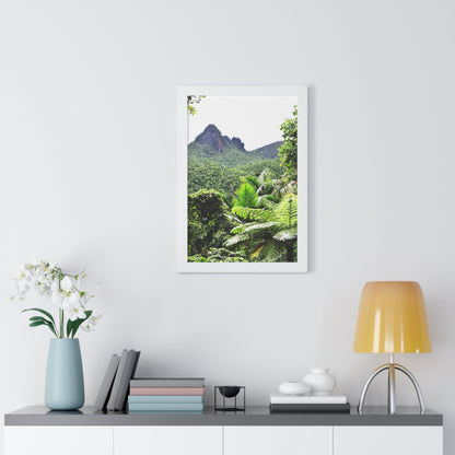 Rainforest Trails & Views - Gallery Canvas Wraps, Framed Vertical Poster - El Yunque National Forest - Puerto Rico - Color enhanced view of Mountains from Yokahu tower - Green Forest Home