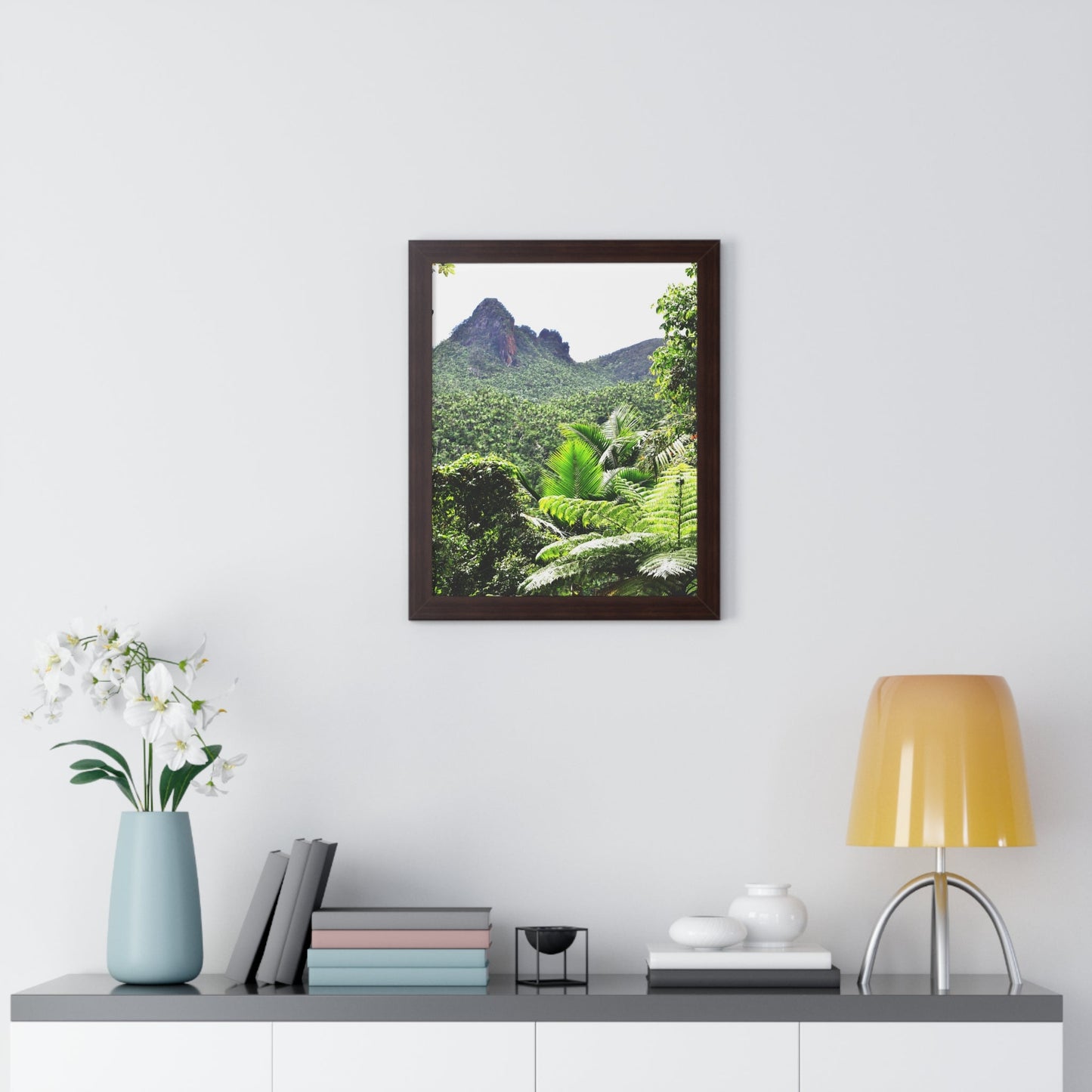 Rainforest Trails & Views - Gallery Canvas Wraps, Framed Vertical Poster - El Yunque National Forest - Puerto Rico - Color enhanced view of Mountains from Yokahu tower - Green Forest Home