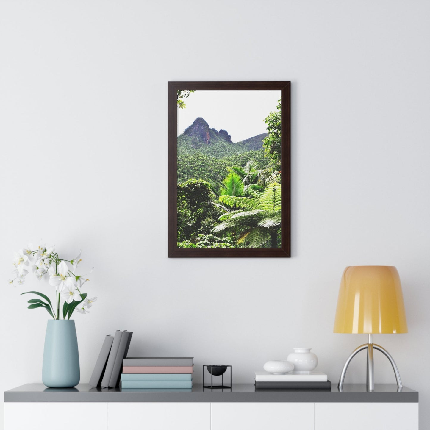 Rainforest Trails & Views - Gallery Canvas Wraps, Framed Vertical Poster - El Yunque National Forest - Puerto Rico - Color enhanced view of Mountains from Yokahu tower - Green Forest Home