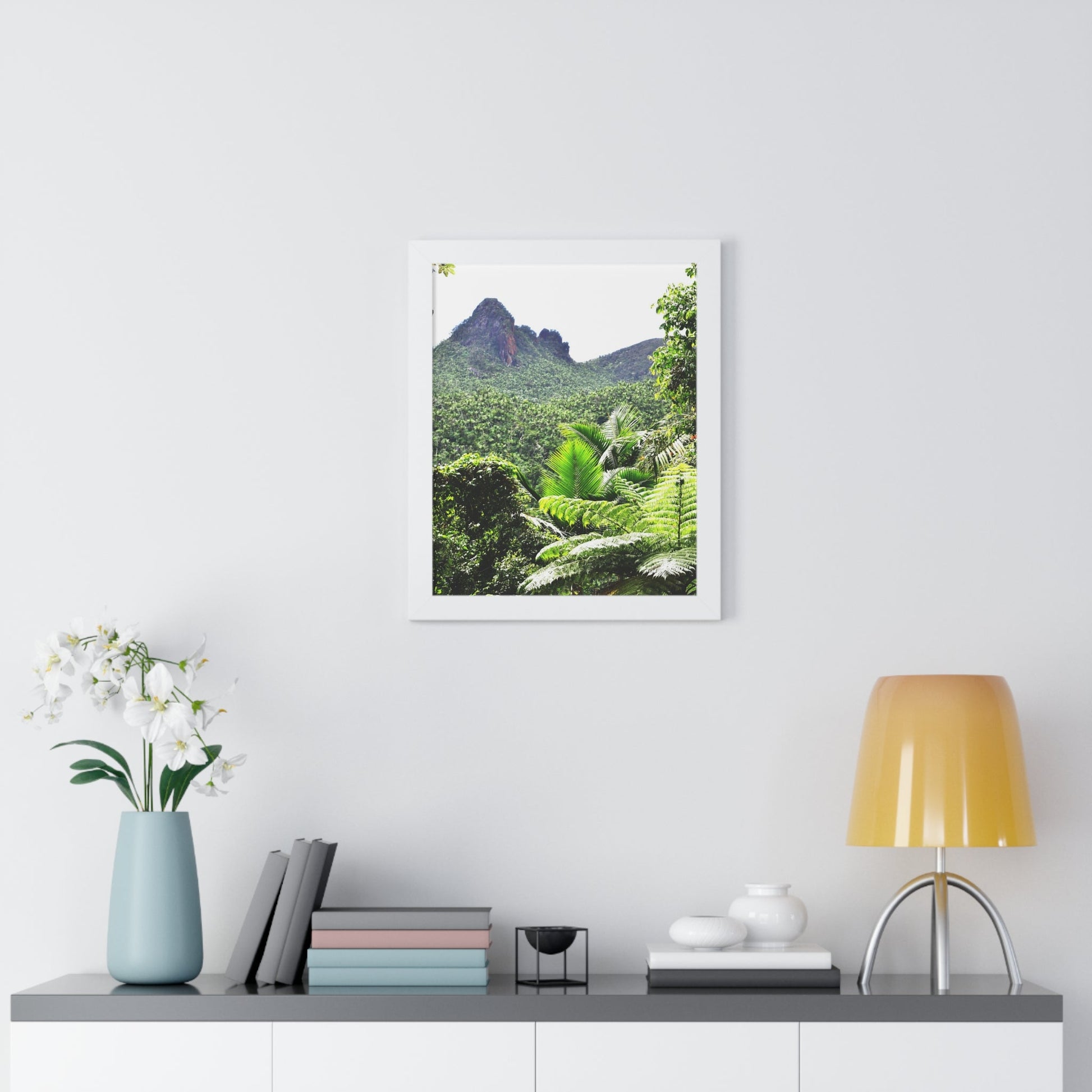 Rainforest Trails & Views - Gallery Canvas Wraps, Framed Vertical Poster - El Yunque National Forest - Puerto Rico - Color enhanced view of Mountains from Yokahu tower - Green Forest Home