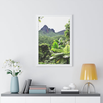 Rainforest Trails & Views - Gallery Canvas Wraps, Framed Vertical Poster - El Yunque National Forest - Puerto Rico - Color enhanced view of Mountains from Yokahu tower - Green Forest Home