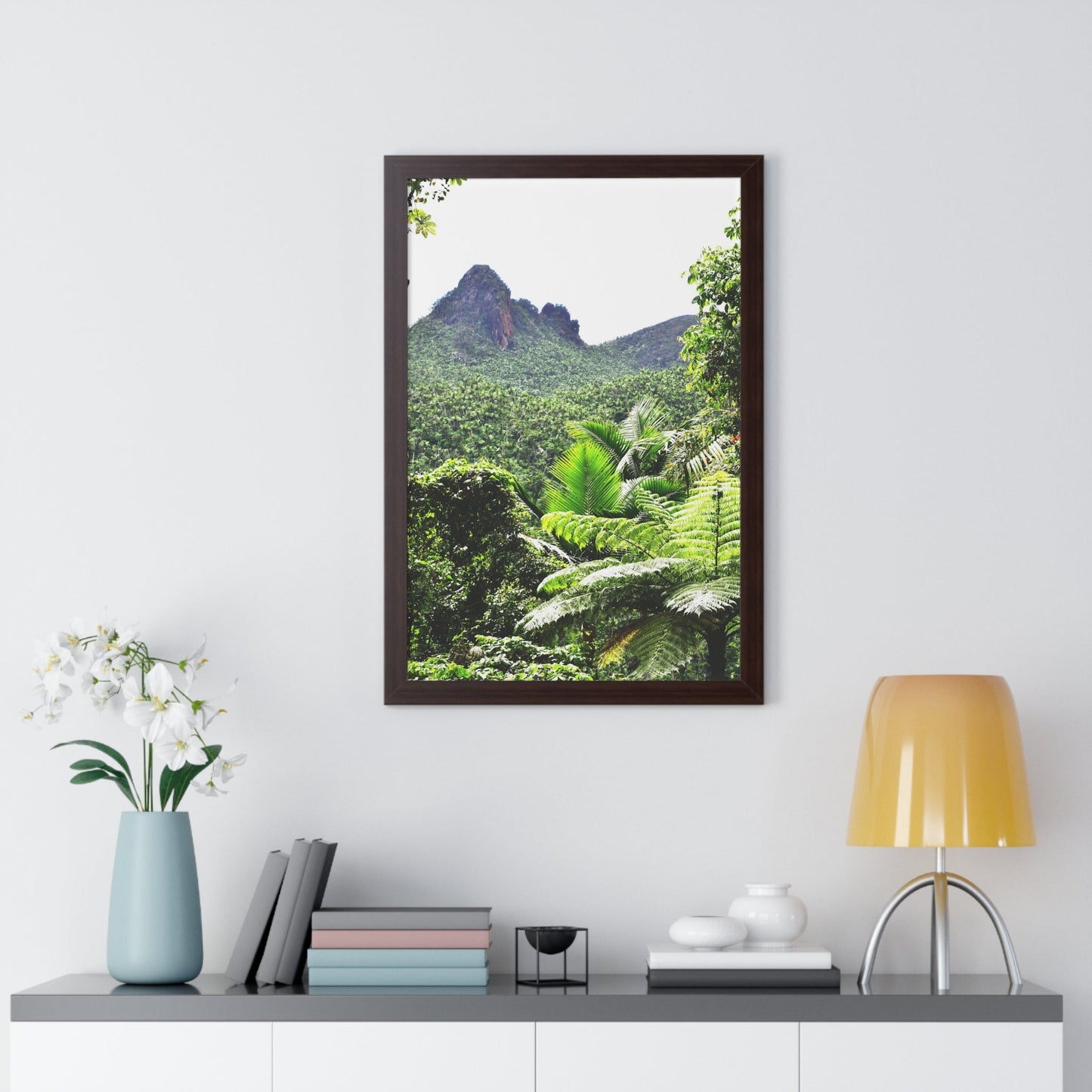 Rainforest Trails & Views - Gallery Canvas Wraps, Framed Vertical Poster - El Yunque National Forest - Puerto Rico - Color enhanced view of Mountains from Yokahu tower - Green Forest Home