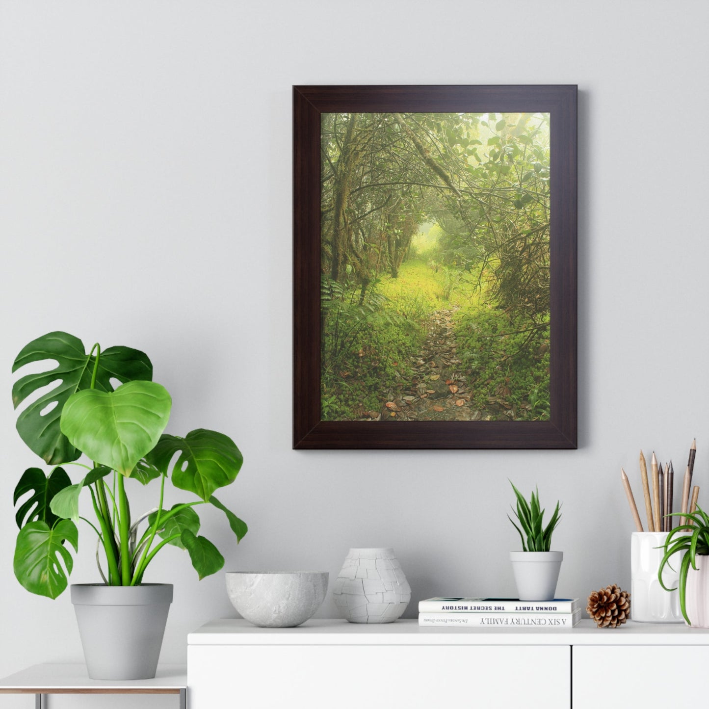 Rainforest Trails & Views - Gallery Canvas Wraps, Framed Vertical Poster - El Yunque National Forest - Puerto Rico - Foggy Tradewinds Trail - the cloud forest - Green Forest Home