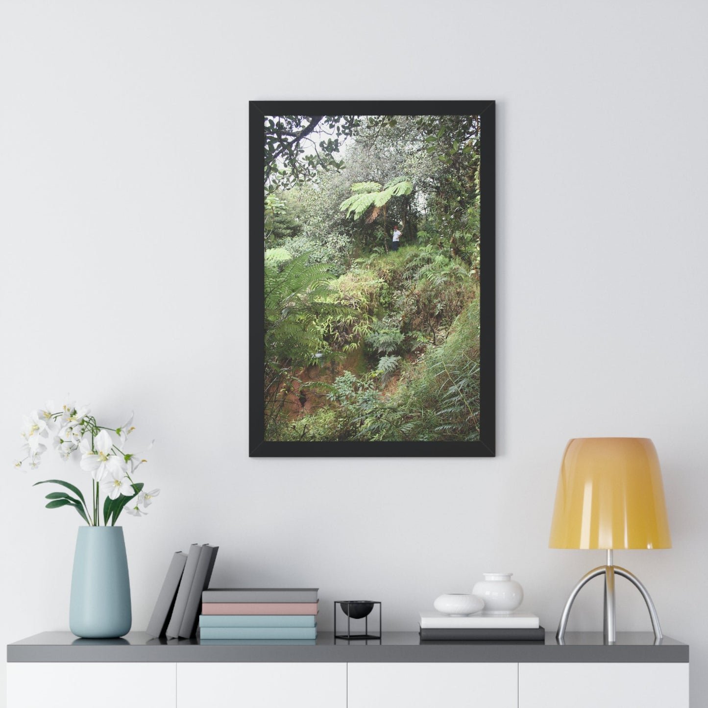 Rainforest Trails & Views - Gallery Canvas Wraps, Framed Vertical Poster - El Yunque National Forest - Puerto Rico - Jorge on early Tradewinds trail huge landslide - Green Forest Home