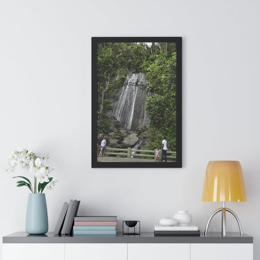 Rainforest Trails & Views - Gallery Canvas Wraps, Framed Vertical Poster - El Yunque National Forest - Puerto Rico - La Coca waterfall with visitors - Green Forest Home