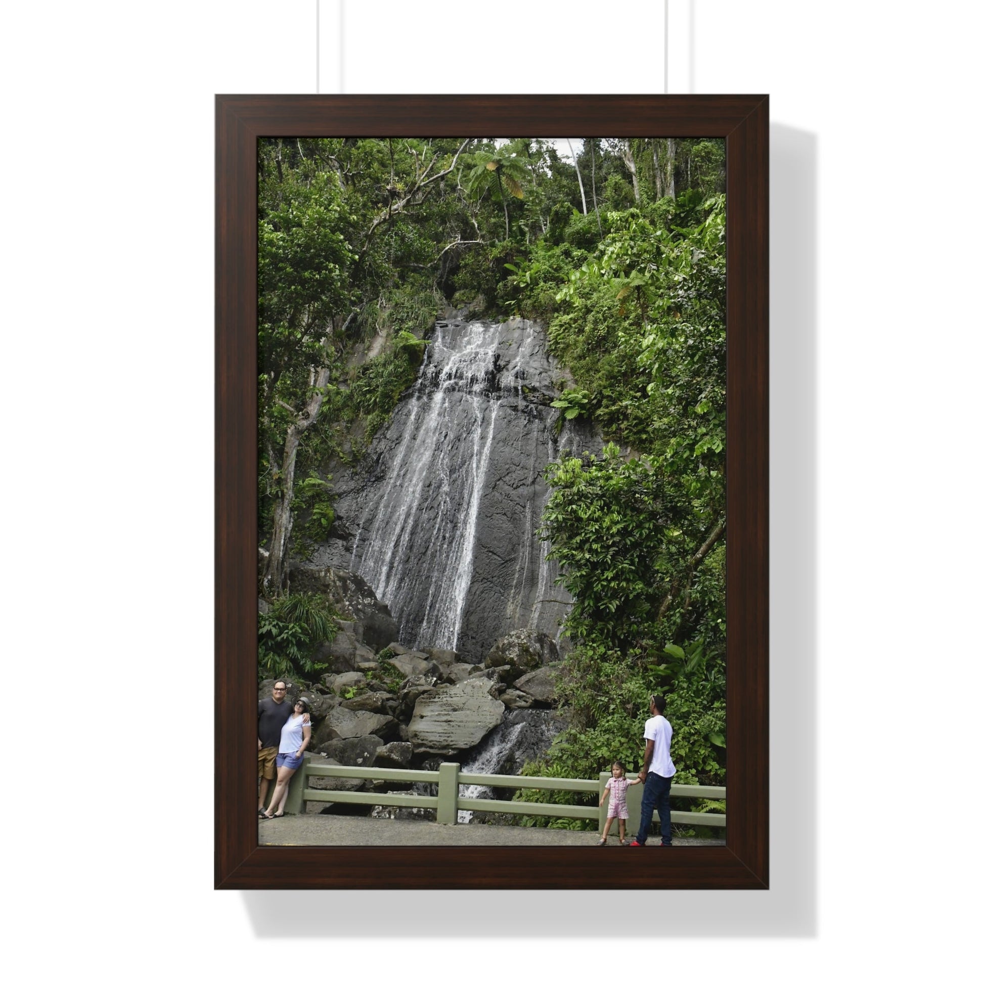 Rainforest Trails & Views - Gallery Canvas Wraps, Framed Vertical Poster - El Yunque National Forest - Puerto Rico - La Coca waterfall with visitors - Green Forest Home