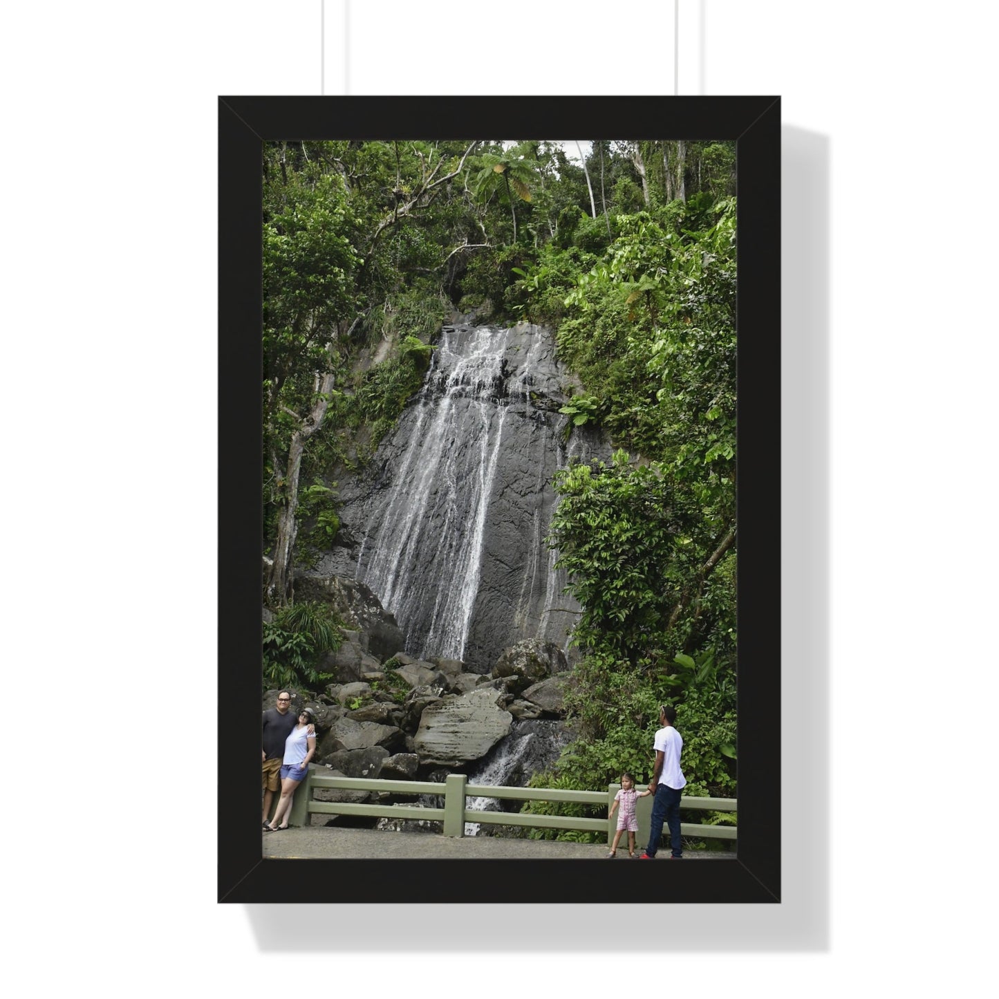 Rainforest Trails & Views - Gallery Canvas Wraps, Framed Vertical Poster - El Yunque National Forest - Puerto Rico - La Coca waterfall with visitors - Green Forest Home