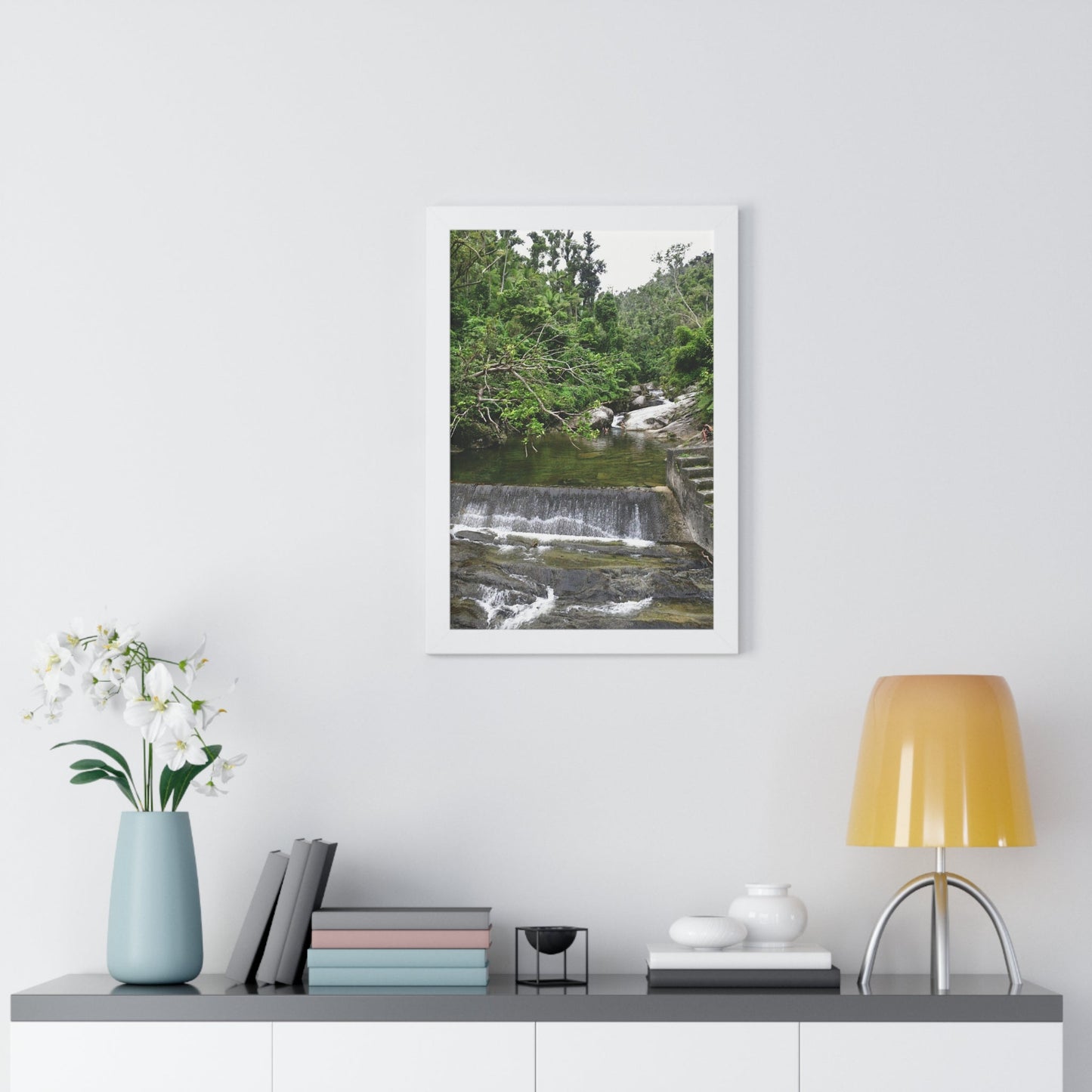 Rainforest Trails & Views - Gallery Canvas Wraps, Framed Vertical Poster - El Yunque National Forest - Puerto Rico - Sabana Trail - Icacos River Dam next to entrance gate - Green Forest Home