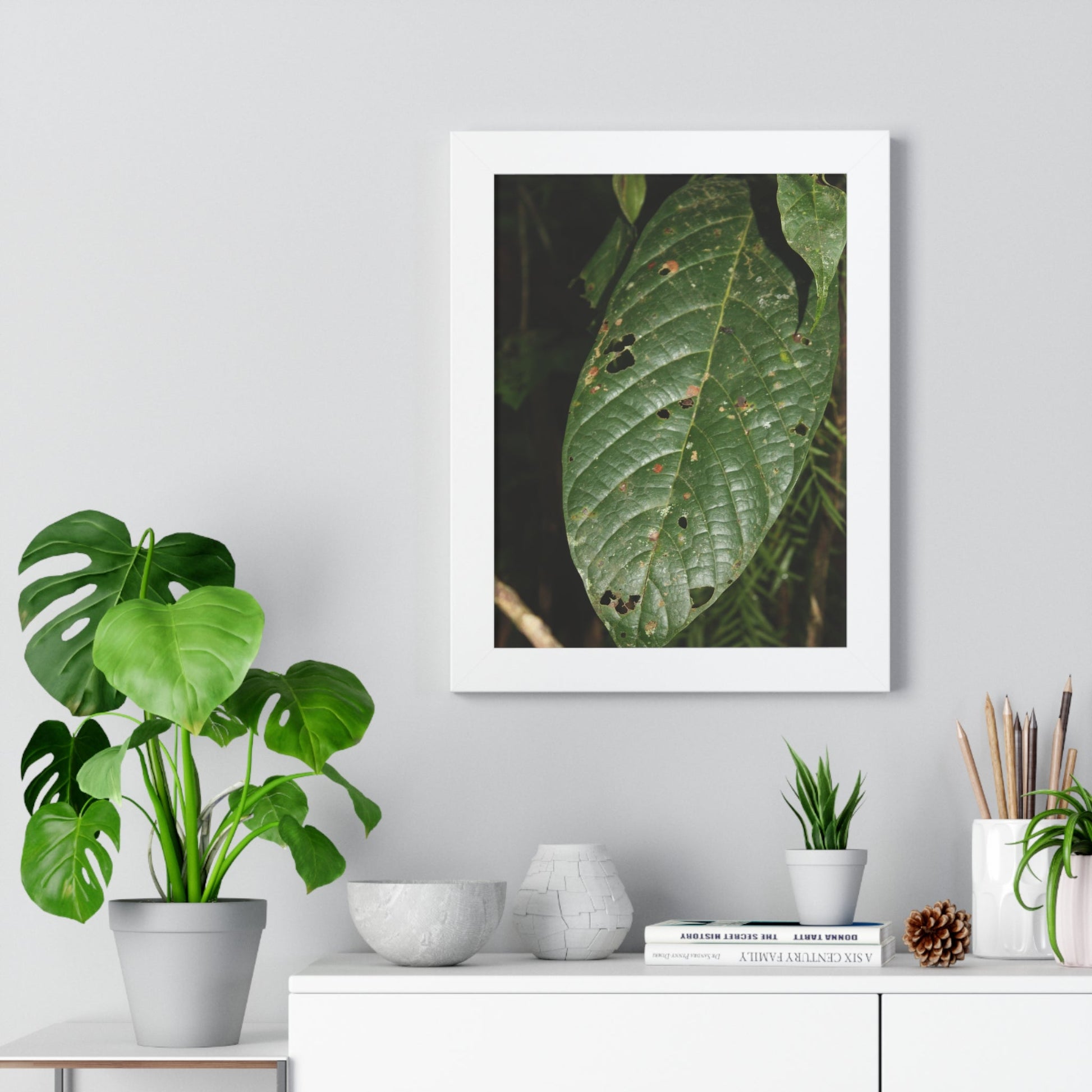 Rainforest Trails & Views - Gallery Canvas Wraps, Framed Vertical Poster - El Yunque National Forest - Puerto Rico - The large leafs of the lower forest - Green Forest Home