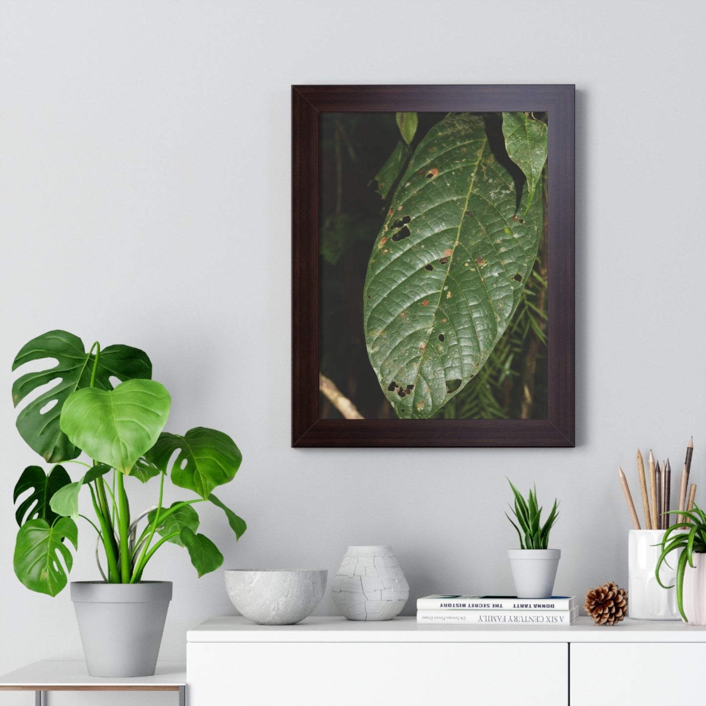 Rainforest Trails & Views - Gallery Canvas Wraps, Framed Vertical Poster - El Yunque National Forest - Puerto Rico - The large leafs of the lower forest - Green Forest Home