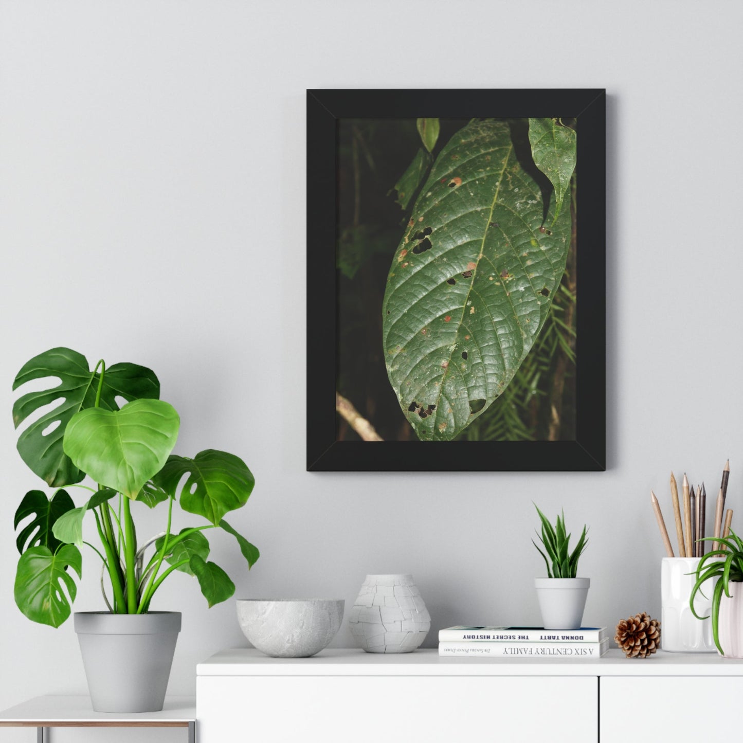 Rainforest Trails & Views - Gallery Canvas Wraps, Framed Vertical Poster - El Yunque National Forest - Puerto Rico - The large leafs of the lower forest - Green Forest Home