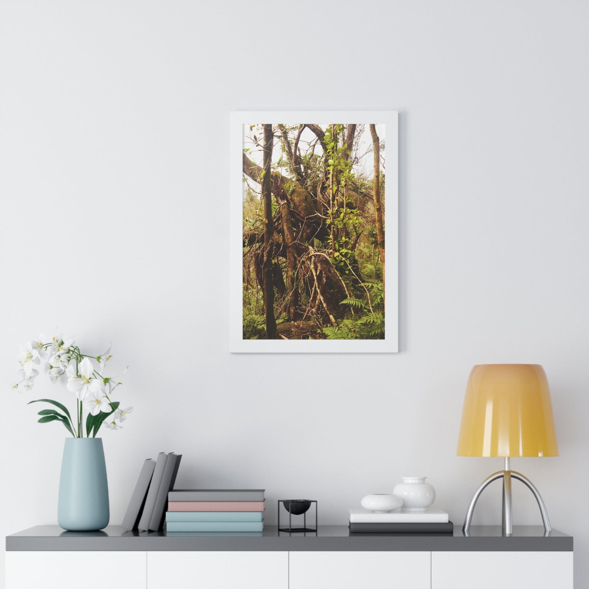 Rainforest Trails & Views - Gallery Canvas Wraps, Framed Vertical Poster - El Yunque National Forest - Puerto Rico - The wild trees of Rio Sababa to survive storms - Green Forest Home