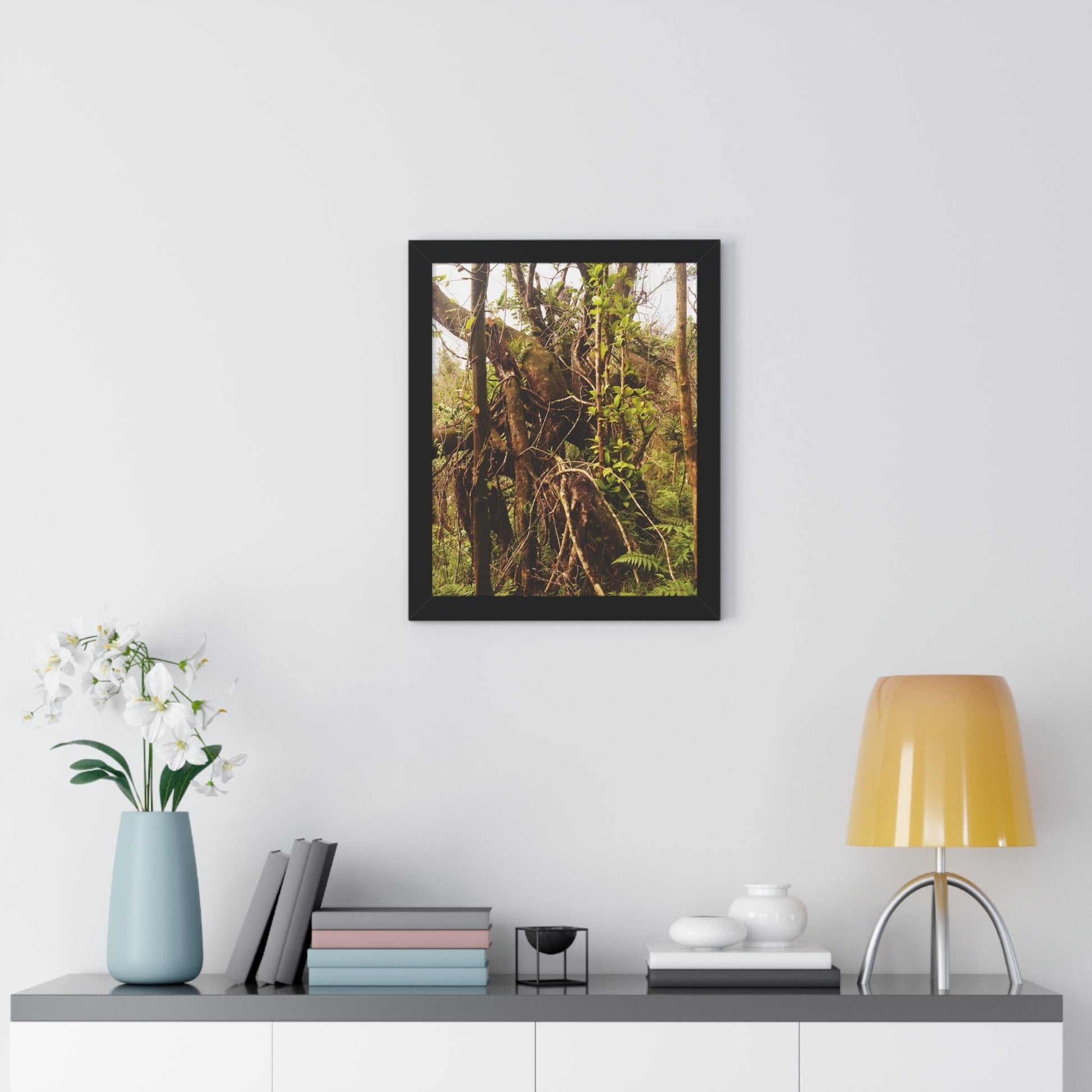 Rainforest Trails & Views - Gallery Canvas Wraps, Framed Vertical Poster - El Yunque National Forest - Puerto Rico - The wild trees of Rio Sababa to survive storms - Green Forest Home