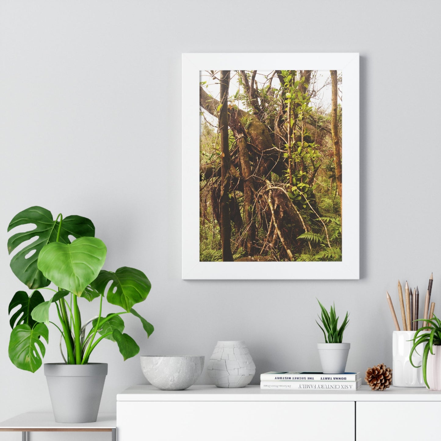 Rainforest Trails & Views - Gallery Canvas Wraps, Framed Vertical Poster - El Yunque National Forest - Puerto Rico - The wild trees of Rio Sababa to survive storms - Green Forest Home