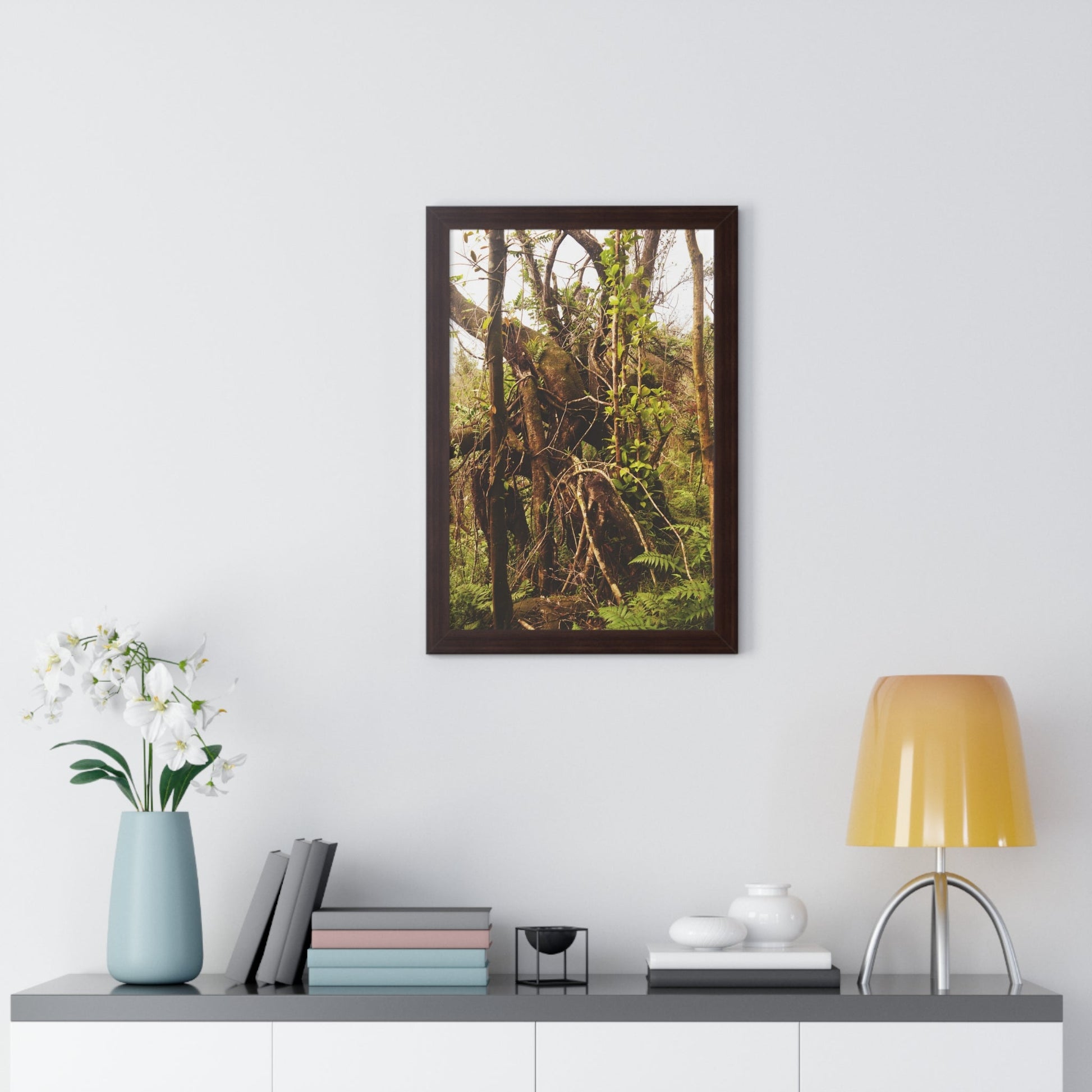 Rainforest Trails & Views - Gallery Canvas Wraps, Framed Vertical Poster - El Yunque National Forest - Puerto Rico - The wild trees of Rio Sababa to survive storms - Green Forest Home