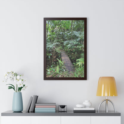 Rainforest Trails & Views - Gallery Canvas Wraps, Framed Vertical Poster - El Yunque National Forest - Puerto Rico - Tradewinds trail crossing bridge - Green Forest Home