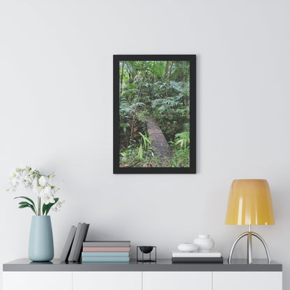 Rainforest Trails & Views - Gallery Canvas Wraps, Framed Vertical Poster - El Yunque National Forest - Puerto Rico - Tradewinds trail crossing bridge - Green Forest Home