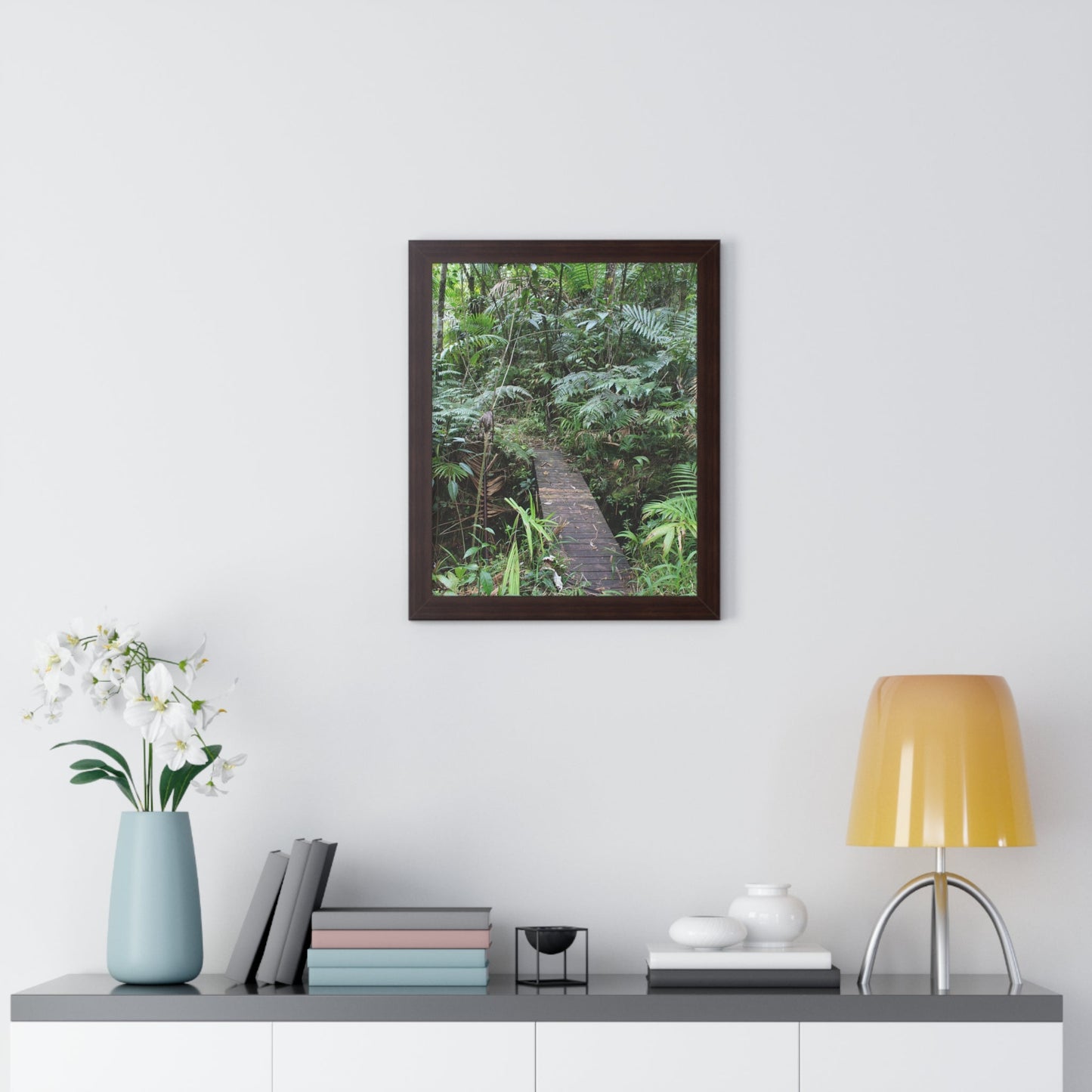 Rainforest Trails & Views - Gallery Canvas Wraps, Framed Vertical Poster - El Yunque National Forest - Puerto Rico - Tradewinds trail crossing bridge - Green Forest Home