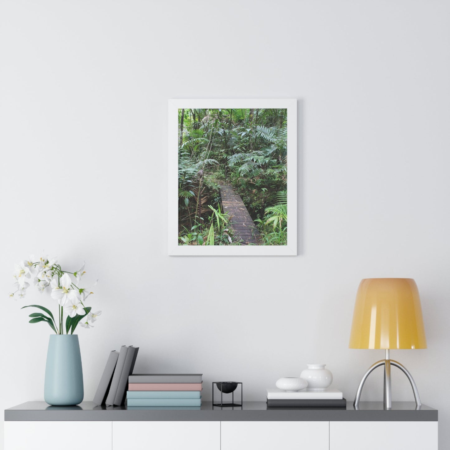 Rainforest Trails & Views - Gallery Canvas Wraps, Framed Vertical Poster - El Yunque National Forest - Puerto Rico - Tradewinds trail crossing bridge - Green Forest Home